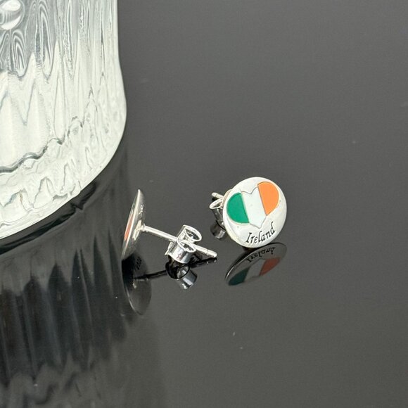 Ireland Heart Flag Earrings S925 Sterling Silver Handmade Ear Stud - Picture 2 of 3